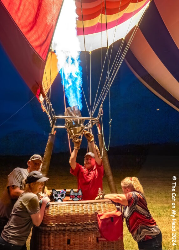 Night Glow Periwinkle & Stinky Night Glow Periwinkle & Stinky: Hot air balloon with two cartoon tabby cats in the basket.