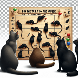 Periwinkle Stinky Halloween: Black cats playing pin the tail on the mousie.