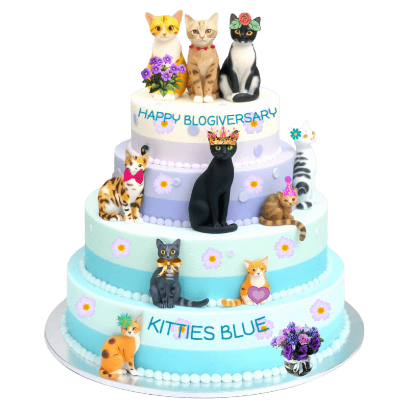 Anniversary Cake with four tiers and 10 cats.