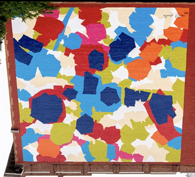Periwinkle Stinky 300th Adventure Colorful abstract mural by Roanoke, Va. artist, Dorothy Gillespie.