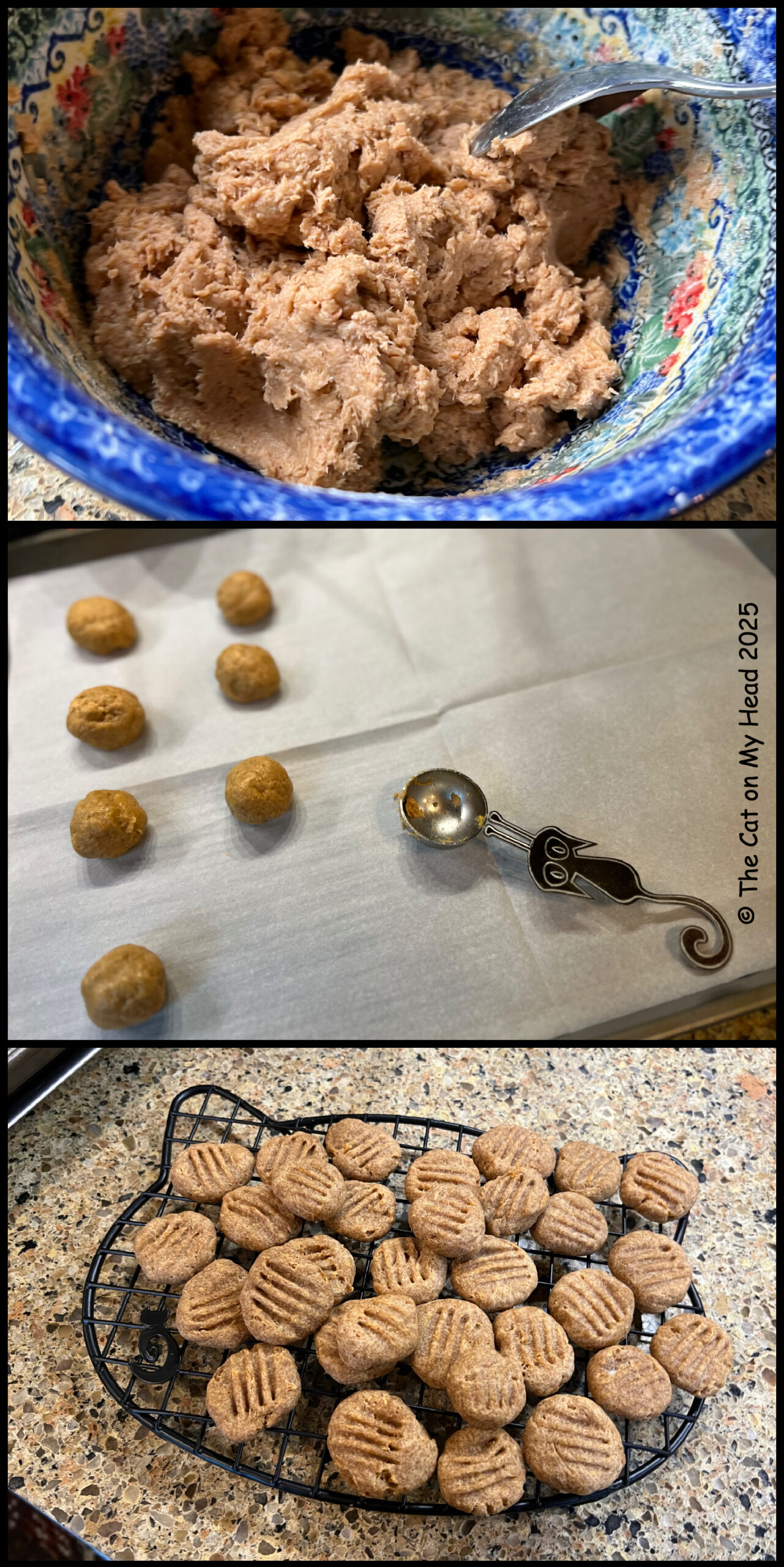 homemade cat treats Collage of homemade cat treats in the process of being made.