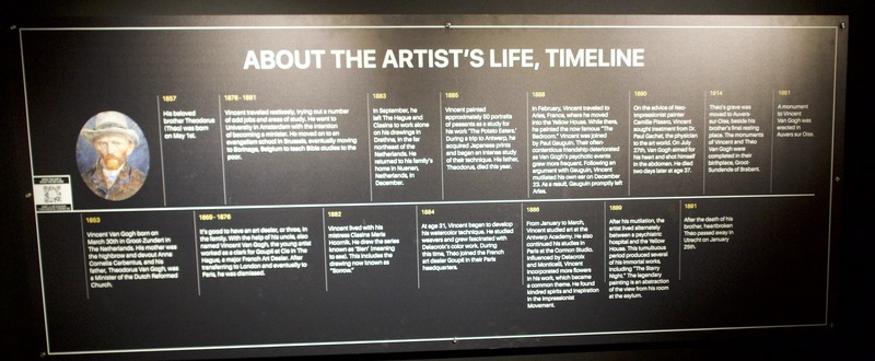 Van Gogh Experience Time Line of the life of Vincent van Gogh from the Van Gogh Immersive Experience.
