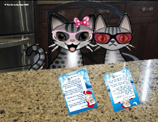 4000th post Stinky Periwinkle Two cartoon tabby cats write letters to Santa.