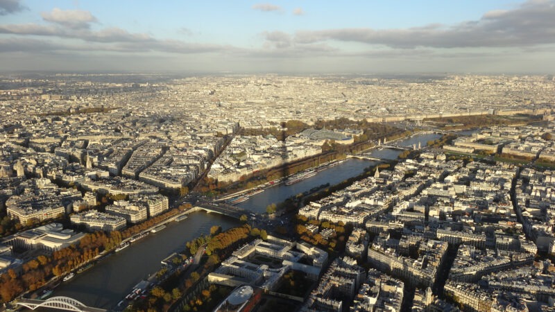 Aerial view of Paris from the Eiffel Tower.