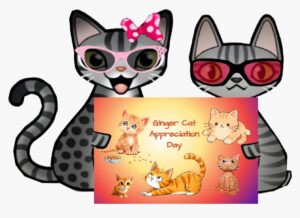 Cartoon tabby cats with a sign for Ginger Cat Appreciation Day.
